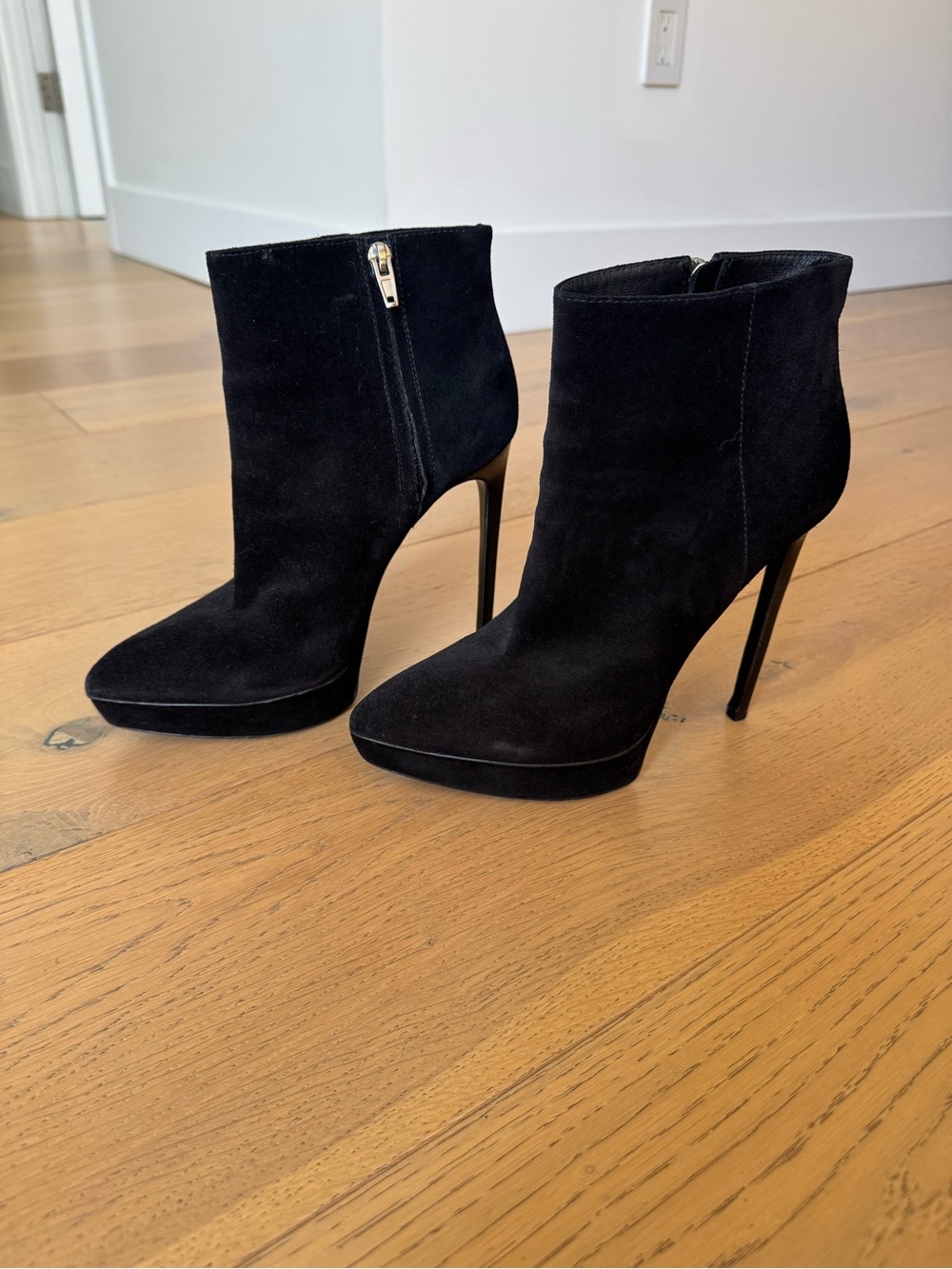 Saint Laurent Black Suede Ankle Booties with Stiletto Heel Size 40